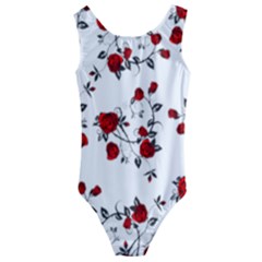 Vector Roses Pattern,red Flowers And Black Branches, Asymmetric Design Kids  Cut-out Back One Piece Swimsuit by Casemiro
