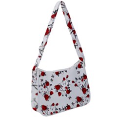 Vector Roses Pattern,red Flowers And Black Branches, Asymmetric Design Zip Up Shoulder Bag by Casemiro