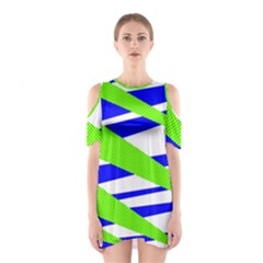 Abstract triangles pattern, dotted stripes, grunge design in light colors Shoulder Cutout One Piece Dress