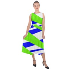 Abstract triangles pattern, dotted stripes, grunge design in light colors Midi Tie-Back Chiffon Dress