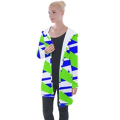 Abstract triangles pattern, dotted stripes, grunge design in light colors Longline Hooded Cardigan