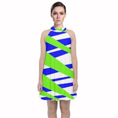 Abstract triangles pattern, dotted stripes, grunge design in light colors Velvet Halter Neckline Dress 