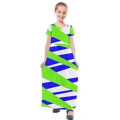 Abstract triangles pattern, dotted stripes, grunge design in light colors Kids  Short Sleeve Maxi Dress
