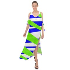 Abstract triangles pattern, dotted stripes, grunge design in light colors Maxi Chiffon Cover Up Dress