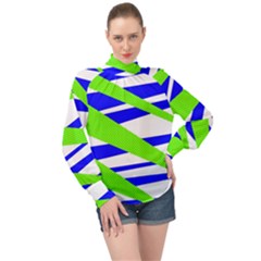 Abstract triangles pattern, dotted stripes, grunge design in light colors High Neck Long Sleeve Chiffon Top