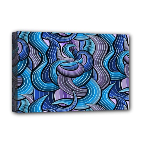 Blue Swirl Pattern Deluxe Canvas 18  X 12  (stretched) by designsbymallika