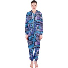 Blue Swirl Pattern Hooded Jumpsuit (ladies)  by designsbymallika