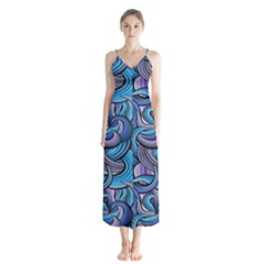 Blue Swirl Pattern Button Up Chiffon Maxi Dress by designsbymallika