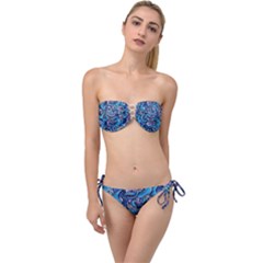 Blue Swirl Pattern Twist Bandeau Bikini Set by designsbymallika