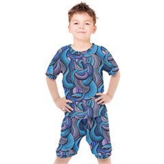 Blue Swirl Pattern Kids  Tee And Shorts Set by designsbymallika