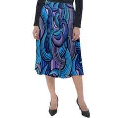 Blue Swirl Pattern Classic Velour Midi Skirt  by designsbymallika