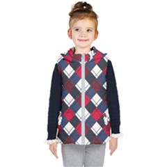 Checks Pattern Blue Red Kids  Hooded Puffer Vest by designsbymallika