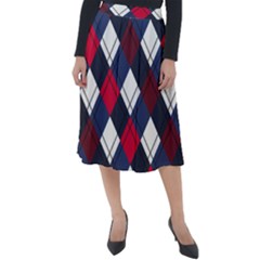 Checks Pattern Blue Red Classic Velour Midi Skirt  by designsbymallika