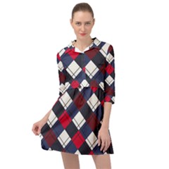 Checks Pattern Blue Red Mini Skater Shirt Dress by designsbymallika