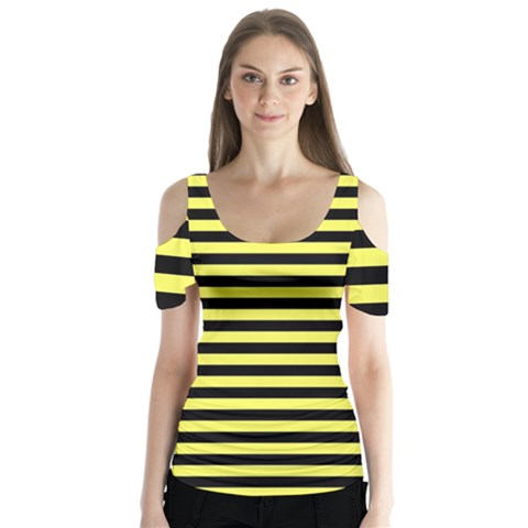 Wasp Stripes Pattern, Yellow And Black Lines, Bug Themed Butterfly Sleeve Cutout Tee  by Casemiro