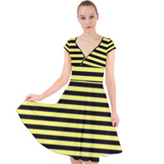 Wasp Stripes Pattern, Yellow And Black Lines, Bug Themed Cap Sleeve Front Wrap Midi Dress by Casemiro