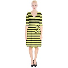 Wasp Stripes Pattern, Yellow And Black Lines, Bug Themed Wrap Up Cocktail Dress by Casemiro