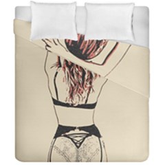 Sweetest Tease - Perfect Redhead Girl In Black Lingerie, Sensual Illustration Duvet Cover Double Side (california King Size) by Casemiro