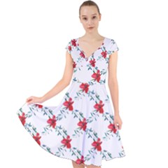 Poppies Pattern, Poppy Flower Symetric Theme, Floral Design Cap Sleeve Front Wrap Midi Dress by Casemiro