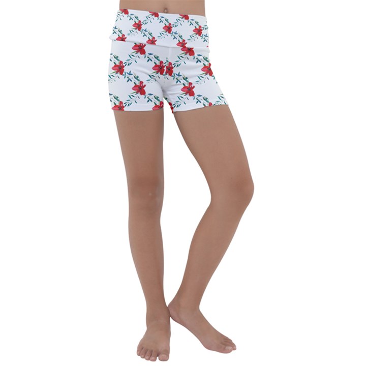 Poppies pattern, poppy flower symetric theme, floral design Kids  Lightweight Velour Yoga Shorts