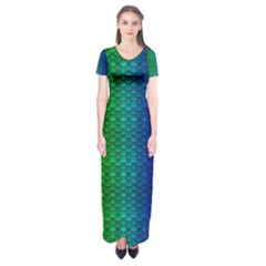 Rainbow Colored Scales Pattern, Full Color Palette, Fish Like Short Sleeve Maxi Dress by Casemiro