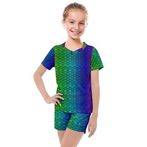 Rainbow Colored Scales Pattern, Full Color Palette, Fish Like Kids  Mesh Tee And Shorts Set by Casemiro