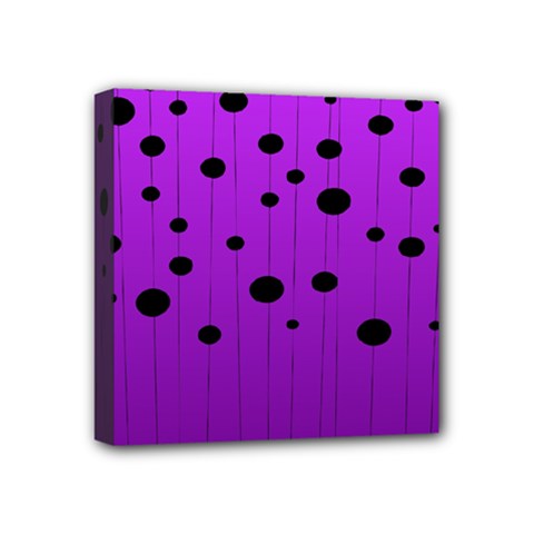 Two tone purple with black strings and ovals, dots. Geometric pattern Mini Canvas 4  x 4  (Stretched)