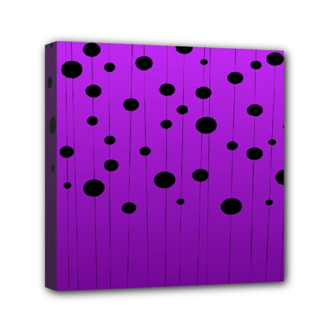 Two tone purple with black strings and ovals, dots. Geometric pattern Mini Canvas 6  x 6  (Stretched)
