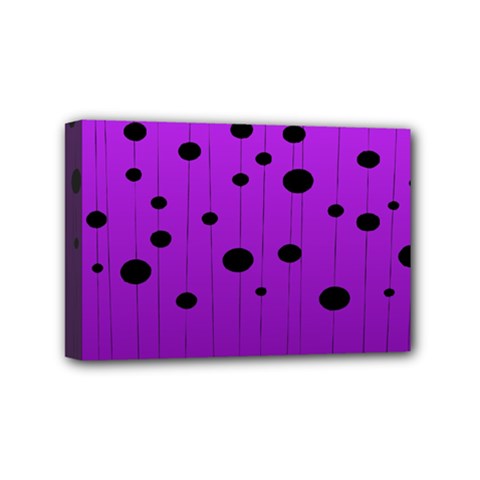 Two tone purple with black strings and ovals, dots. Geometric pattern Mini Canvas 6  x 4  (Stretched)