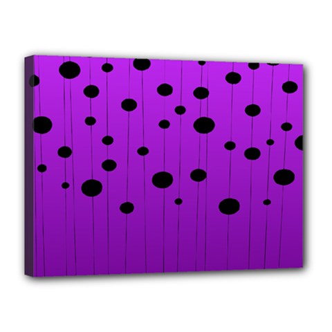Two tone purple with black strings and ovals, dots. Geometric pattern Canvas 16  x 12  (Stretched)