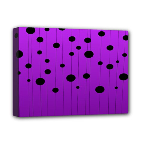 Two tone purple with black strings and ovals, dots. Geometric pattern Deluxe Canvas 16  x 12  (Stretched) 