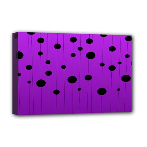 Two tone purple with black strings and ovals, dots. Geometric pattern Deluxe Canvas 18  x 12  (Stretched)