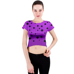 Two tone purple with black strings and ovals, dots. Geometric pattern Crew Neck Crop Top