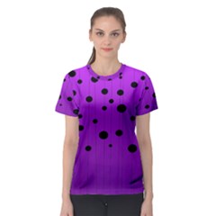 Two tone purple with black strings and ovals, dots. Geometric pattern Women s Sport Mesh Tee