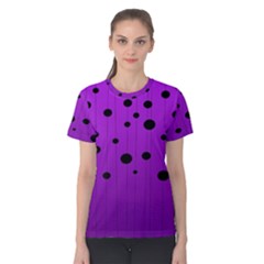 Two tone purple with black strings and ovals, dots. Geometric pattern Women s Cotton Tee