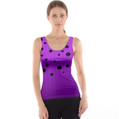 Two tone purple with black strings and ovals, dots. Geometric pattern Tank Top