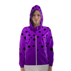 Two tone purple with black strings and ovals, dots. Geometric pattern Women s Hooded Windbreaker