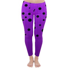 Two tone purple with black strings and ovals, dots. Geometric pattern Classic Winter Leggings