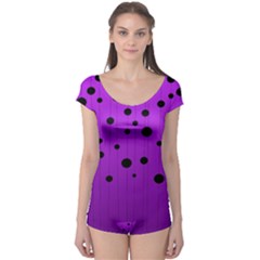 Two tone purple with black strings and ovals, dots. Geometric pattern Boyleg Leotard 