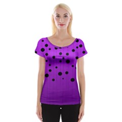 Two tone purple with black strings and ovals, dots. Geometric pattern Cap Sleeve Top