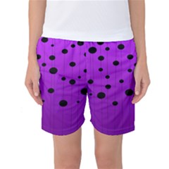 Two Tone Purple With Black Strings And Ovals, Dots  Geometric Pattern Women s Basketball Shorts by Casemiro