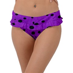 Two tone purple with black strings and ovals, dots. Geometric pattern Frill Bikini Bottom