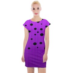 Two tone purple with black strings and ovals, dots. Geometric pattern Cap Sleeve Bodycon Dress