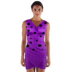 Two tone purple with black strings and ovals, dots. Geometric pattern Wrap Front Bodycon Dress