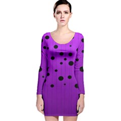 Two tone purple with black strings and ovals, dots. Geometric pattern Long Sleeve Velvet Bodycon Dress