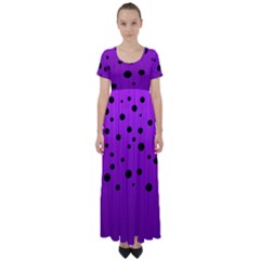 Two tone purple with black strings and ovals, dots. Geometric pattern High Waist Short Sleeve Maxi Dress