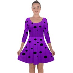 Two tone purple with black strings and ovals, dots. Geometric pattern Quarter Sleeve Skater Dress