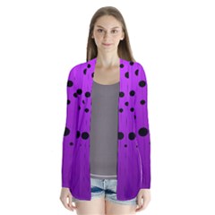 Two Tone Purple With Black Strings And Ovals, Dots  Geometric Pattern Drape Collar Cardigan by Casemiro