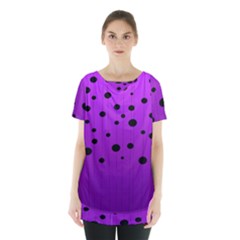 Two tone purple with black strings and ovals, dots. Geometric pattern Skirt Hem Sports Top