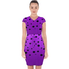 Two tone purple with black strings and ovals, dots. Geometric pattern Capsleeve Drawstring Dress 